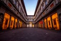 The empty courtyard by the Uffizi Museum in Florence, Italy at sunrise