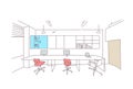 Empty coworking space modern office interior creative workplace co working workspace sketch doodle horizontal