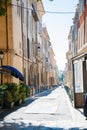 empty cozy street with terrace and cafes in central Aix de Prove