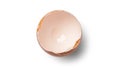 Empty cracked brown and beige eggshell half with a smooth interior surface on a white background Royalty Free Stock Photo