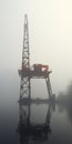 Empty Crane On Foggy Reservoir: Cinematic Still Shot In Dusseldorf School Style