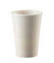 Empty cream ceramic cup on a white background