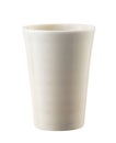 Empty cream ceramic cup on a white background