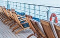 Empty Cruise Ship Main Deck with Deckchairs Royalty Free Stock Photo