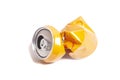 Empty crumpled can from energy drink or beer Royalty Free Stock Photo