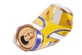 Empty crumpled can from energy drink or beer Royalty Free Stock Photo