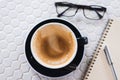 Empty a cup of coffee on white table