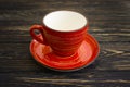 Empty cup porcelain traditional template on wooden backgroundn design texture