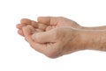 Empty cupped hand of old man Royalty Free Stock Photo