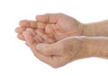 Empty cupped hand of old man Royalty Free Stock Photo