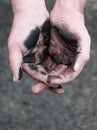 Empty cupped hands dirty of charcoal Royalty Free Stock Photo