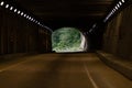 Empty curve tunnel for highway exit at background