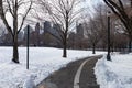 Empty Curving Path at Rainey Park in Astoria Queens New York with Snow during Winter