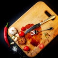 Empty cutting board after eaten steak