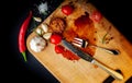 Empty cutting board after eaten steak