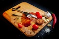 Empty cutting board after eaten steak