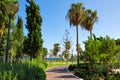 Empty cycling track along the park near the Mediterranean sea Royalty Free Stock Photo