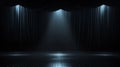 Empty 3d room background template - Theater stage with black velvet curtains and spotlights, AI Royalty Free Stock Photo