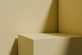 Empty 3D studio background in a bright corner with soft beige walls Royalty Free Stock Photo