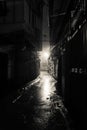 Empty and dangerous looking urban back-alley at night time in suburbs Hanoi Royalty Free Stock Photo