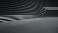 Empty dark abstract modern interior with white lit wavy stripes. 3D illustration. 3D rendering