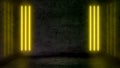 Empty dark abstract room with yellow fluorescent neon lights.