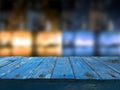 Empty dark blue wooden table in front of abstract blurred blur background of restaurant. Can be used for display or montage your