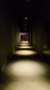 Empty dark corridor in apartment building in perspective view with copy space. Royalty Free Stock Photo