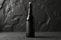Empty dark glass bottle with swing top cap and blank label on textured surface. Object ready for custom design. Beer or beverage Royalty Free Stock Photo