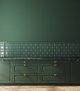 Empty dark green kitchen interior, wall mockup