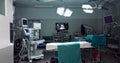 Empty, dark hospital and room for operation, emergency service and healing patient. Healthcare backgrounds, surgery Royalty Free Stock Photo