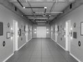 Empty dark loft-style corridor with white doors. 3d illustration Royalty Free Stock Photo