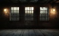 An empty and dark room is gently lit by the moonlight that filters through its windows, a product of 3d rendering Royalty Free Stock Photo