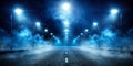 Empty Dark Scene with Blue Light Rays and Smoke on Asphalt Street Royalty Free Stock Photo