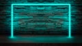 Empty dark stone table with pastel blue fluorescent neon laser lights.