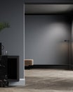 Empty dark wall mockup in stylish living room, 3d rendering