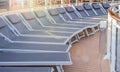 Empty deck chairs on the upper deck of a cruise ship, NOBODY, OUTDOOR, SEA RECREATION CONCEPT Royalty Free Stock Photo