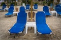 Empty deckchairs on a beach in greece