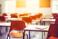 Empty defocused university classroom. Blurred school