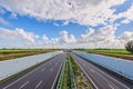 No traffic on this empty deserted modern deepened highway A4, The Hague - Rotterdam, Netherlands. Royalty Free Stock Photo