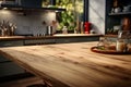 Empty desk harmonizes with a well designed kitchen interior setting Royalty Free Stock Photo