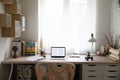 Empty desk with laptop and paperwork at home Royalty Free Stock Photo