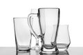Empty different beer glasses and mug on white background Royalty Free Stock Photo