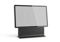 Empty Digital Display Screen on Black Stand Against White Background blank screen modern technology Royalty Free Stock Photo