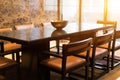 Empty dining table in elegant Chinese restaurant in the morning. Royalty Free Stock Photo
