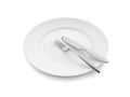 Empty dinner plate, knife and fork