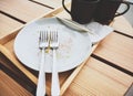 Empty dirty dish after eating dessert Coffee shop cafe Royalty Free Stock Photo