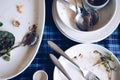 Empty dirty plate dishes with fork spoon after meal Royalty Free Stock Photo