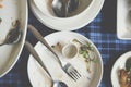 Empty dirty plate dishes with fork spoon after meal Royalty Free Stock Photo