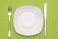 Empty dish with old paper, knife and fork Royalty Free Stock Photo